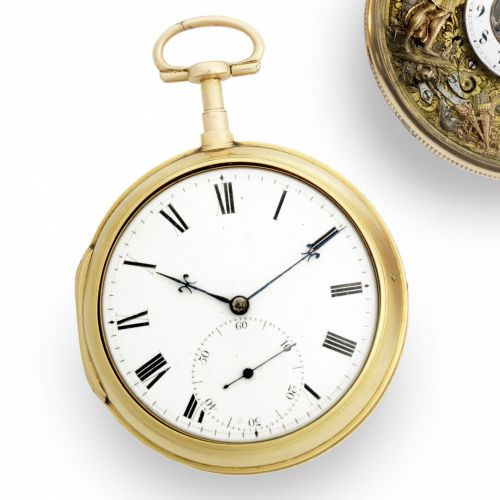 James McCabe, London. An 18ct gold key wind pair case pocket watch