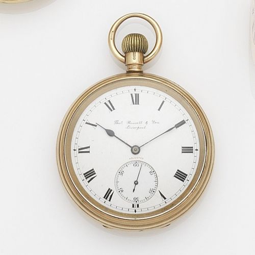 Thomas Russell Son, Liverpool. A 9K gold keyless wind open face pocket watch