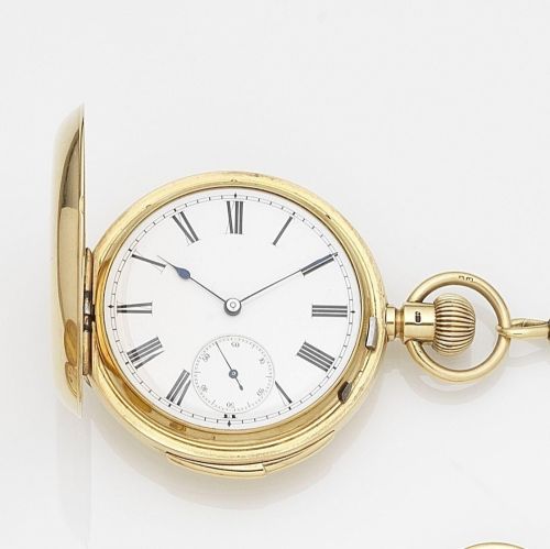 Hunt Roskell, Manchester. An 18k gold keyless wind minute repeating full hunter pocket watch