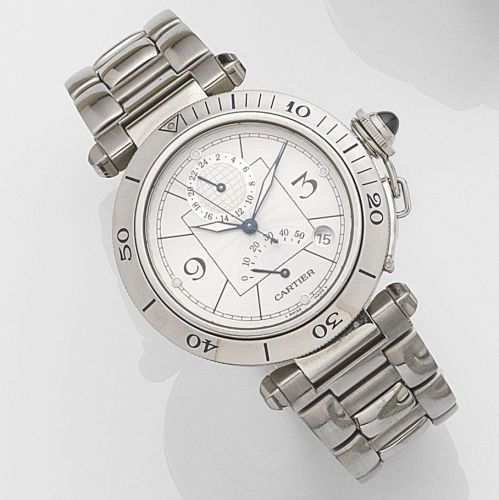 Cartier. A stainless steel automatic calendar bracelet watch