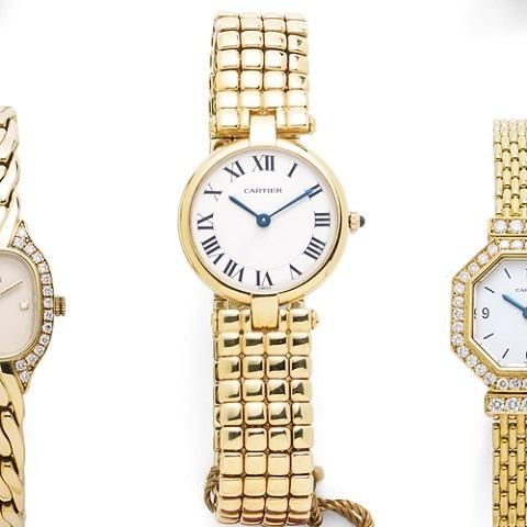 Cartier. A lady's 18K gold quartz bracelet watch with box and papers