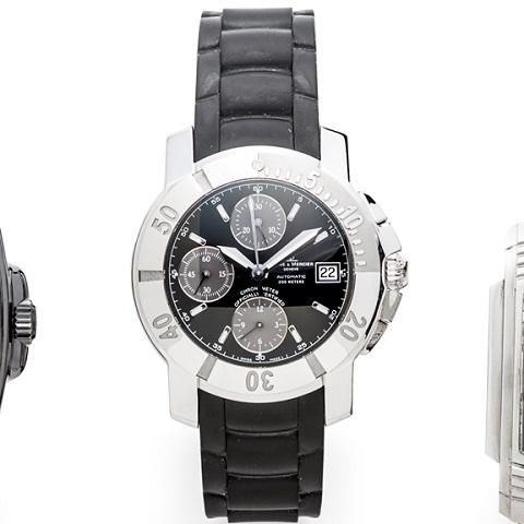 Baume Mercier. A stainless steel automatic calendar chronograph chronometer bracelet watch with box and papers