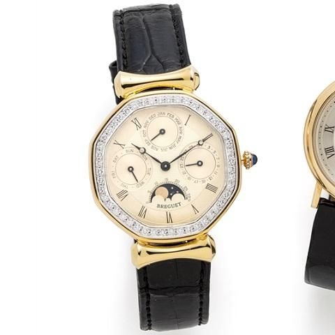 Breguet. An 18K gold and diamond set automatic perpetual calendar moon phase wristwatch