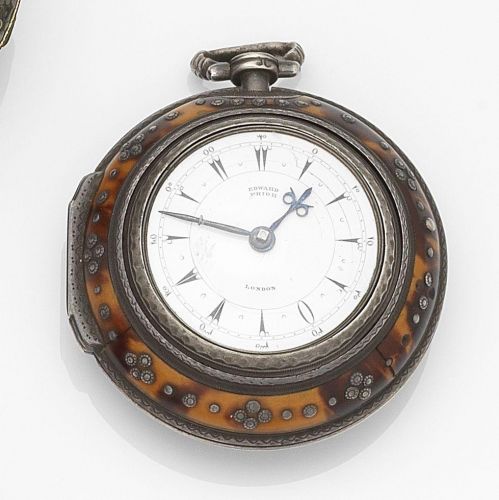 Edward Prior, London. A silver and tortoiseshell key wind triple case pocket watch made for the Turkish market