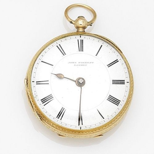 John Forrest, London. An 18K gold key wind open face pocket watch