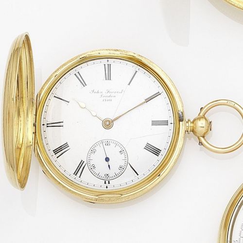 John Forrest, London. An 18K gold key wind half hunter pocket watch