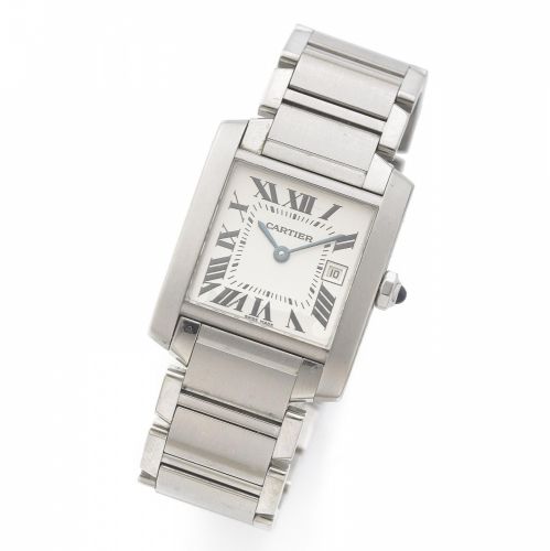 Cartier. A mid-size stainless steel quartz calendar bracelet watch