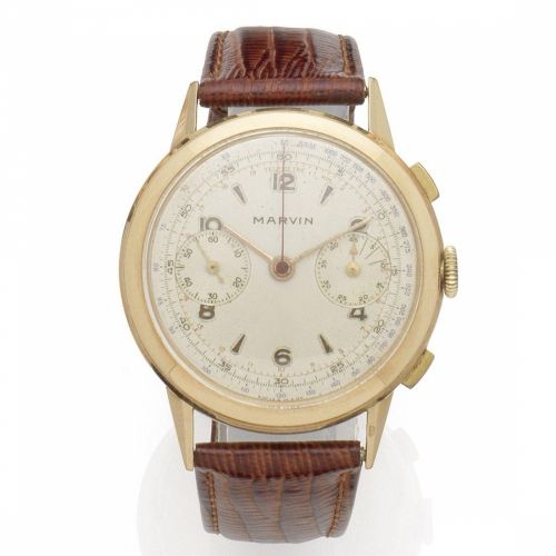 Marvin. An 18K rose gold manual wind chronograph wristwatch