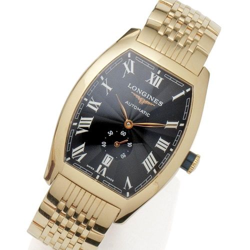 Longines. An 18K rose gold automatic calendar bracelet watch