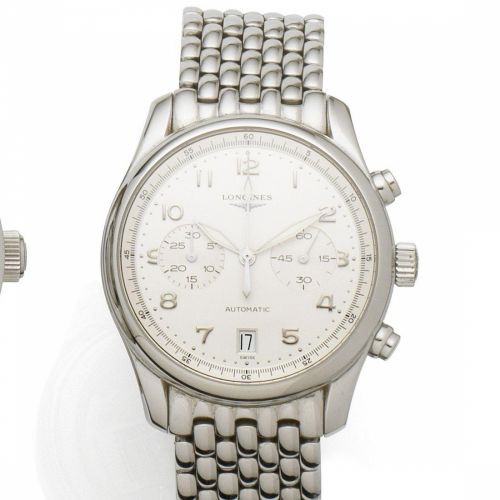Longines. A stainless steel automatic calendar chronograph bracelet watch
