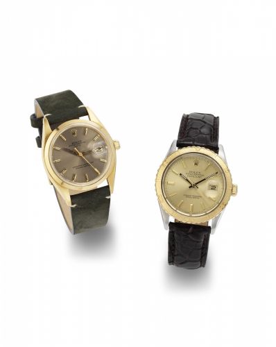 Rolex. A stainless steel and gold automatic calendar wristwatch