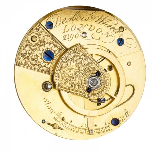 Desbois Wheeler, London. A fine 18K gold pair case duplex watch with compensation curb
