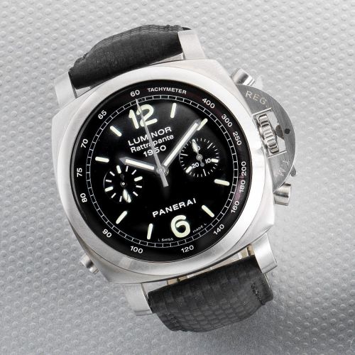Panerai. A stainless steel cushion form manual wind chronograph wristwatch with split seconds