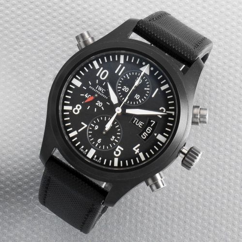 IWC. A black DLC coated automatic calendar chronograph wristwatch with split seconds