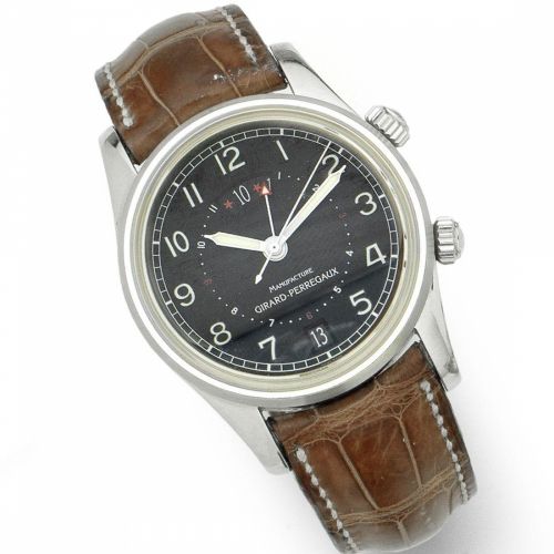 Girard-Perregaux. A stainless steel automatic calendar wristwatch with alarm and dual time zone