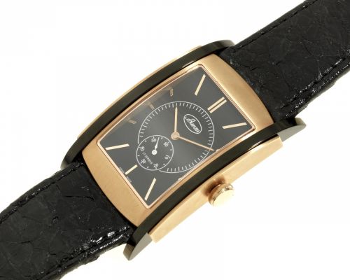 Buran. A rose gold plated and stainless steel manual wind rectangular wristwatch