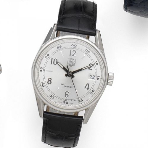 Tag Heuer. A stainless steel automatic calendar wristwatch