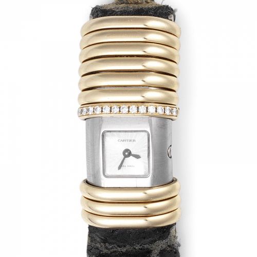 Cartier. A lady's titanium and 18K rose gold and diamond set quartz wristwatch (A/F)