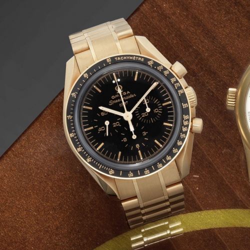 Omega. A fine and rare 18K rose gold manual wind chronograph bracelet watch