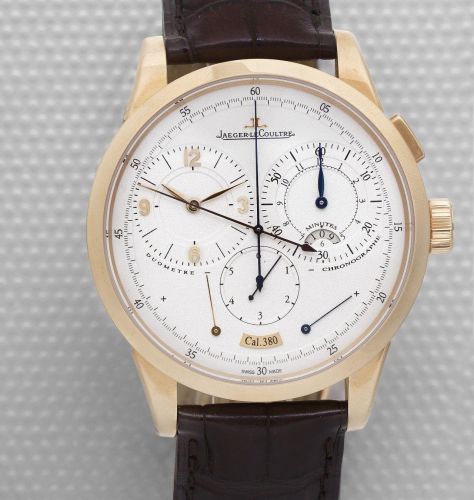 Jaeger-LeCoultre. A fine 18K rose gold manual wind single button chronograph wristwatch with power reserve and 1/6th second indication