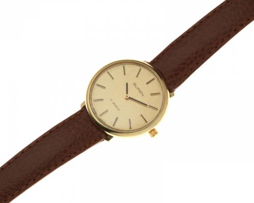 Buren. A lady's gold plated manual wind wristwatch
