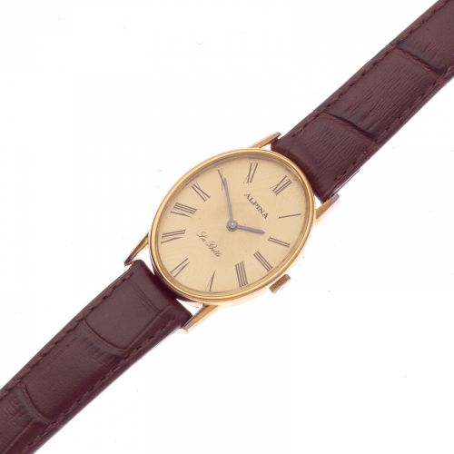 Alpina. A lady's gold plated manual wind wristwatch