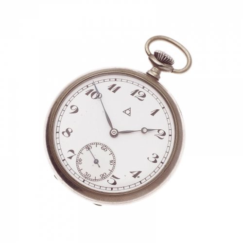 Alpina. A steel keyless wind open face pocket watch