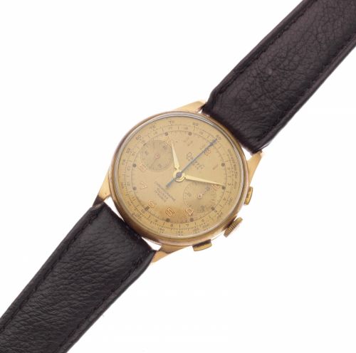 Dreffa, Chronographe Suisse. A gilt manual wind chronograph wristwatch