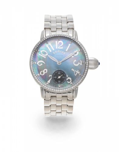 Krieger. An oversized stainless steel and diamond set manual wind bracelet watch