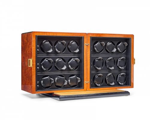 Scatola del Tempo. A Large wood and Leather Briarwood watch winding box
