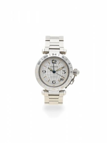 Cartier. A stainless steel automatic calendar bracelet watch with dual time zone