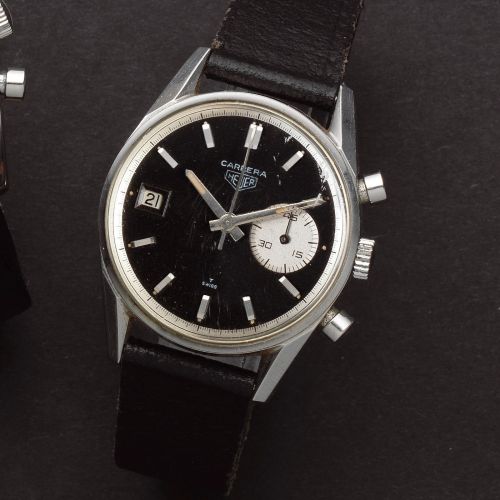 Heuer. A stainless steel manual wind calendar chronograph wristwatch
