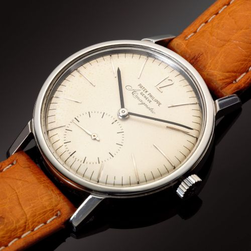 Patek Philippe. A fine and rare stainless steel manual wind anti-magnetic wristwatch