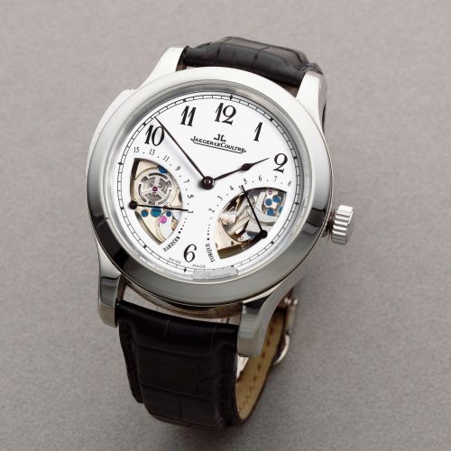 Jaeger-LeCoultre. A fine and exceptionally rare limited edition platinum manual wind minute repeating wristwatch with power reserve and barrel torque indication
