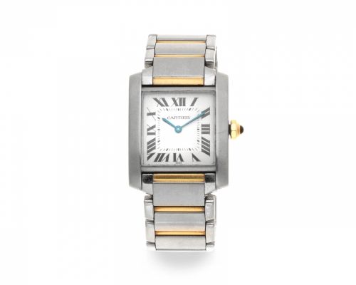 Cartier. A mid-size stainless steel and gold quartz wristwatch