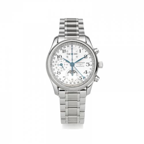 Longines. A stainless steel automatic triple calendar bracelet watch with moon phase