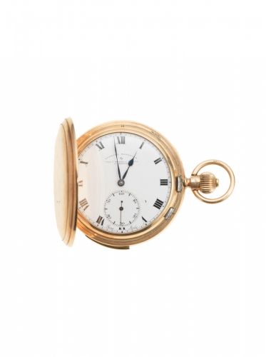 Thomas Russell Son, Liverpool. A 9K gold keyless wind full hunter quarter repeating pocket watch