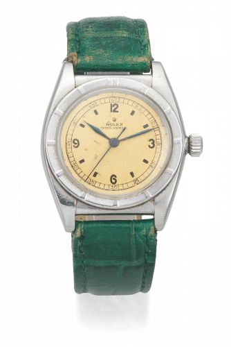 Rolex. A stainless steel automatic bubbleback wristwatch