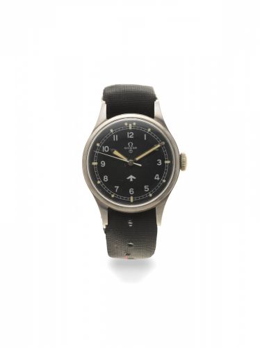 Omega. A military issue stainless steel manual wind wristwatch