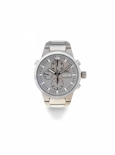 IWC. A stainless steel automatic calendar split second chronograph bracelet watch