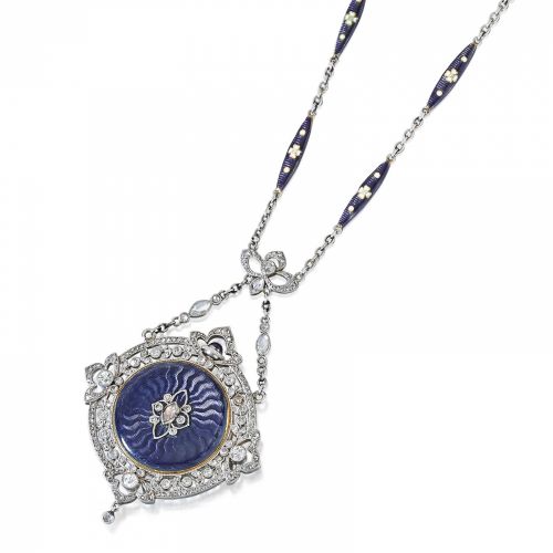 Agassiz. A fine 18K enameled gold, platinum and diamond pendant watch and chain