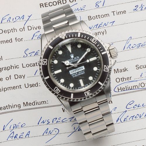 Rolex. A rare stainless steel automatic divers bracelet watch made for Comex with extensive Comex paraphernalia and dive log books