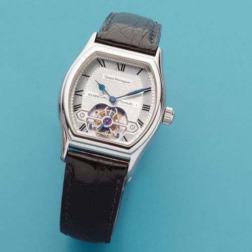 Girard Perregaux. A fine 18K white gold manual wind tourbillon wristwatch