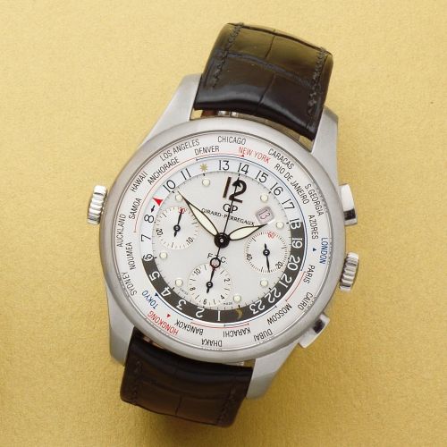 Girard Perregaux. A stainless steel automatic calendar chronograph wristwatch with world time indication