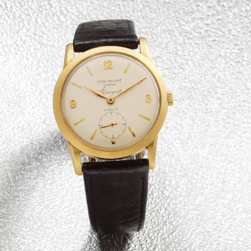 Patek Philippe. A fine and rare 18K gold manual wind anti-magnetic wristwatch retailed by Gübelin