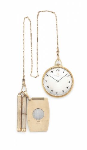 Vacheron Constantin. A slim 18K gold keyless wind open face pocket watch