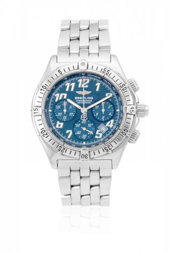 Breitling. A stainless steel quartz calendar split second chronograph bracelet watch