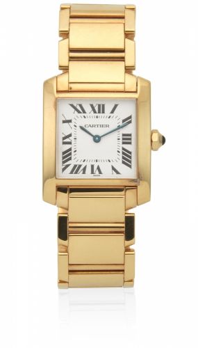 Cartier. A lady's 18K gold quartz bracelet watch