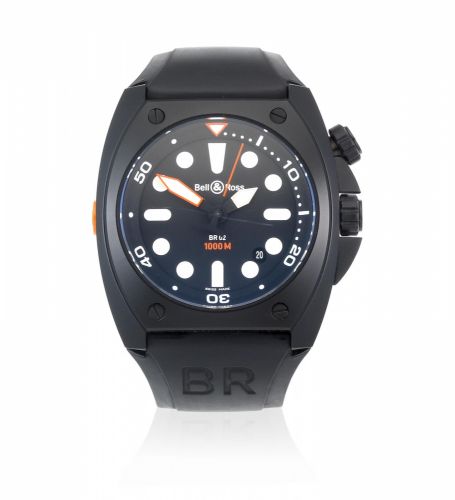 Bell Ross. A black DLC coated stainless steel automatic calendar wristwatch