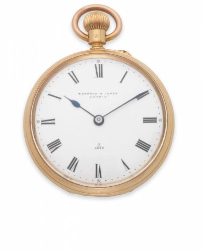 Barraud Lunds, Cornhill, London. An 18K gold keyless wind open face pocket watch